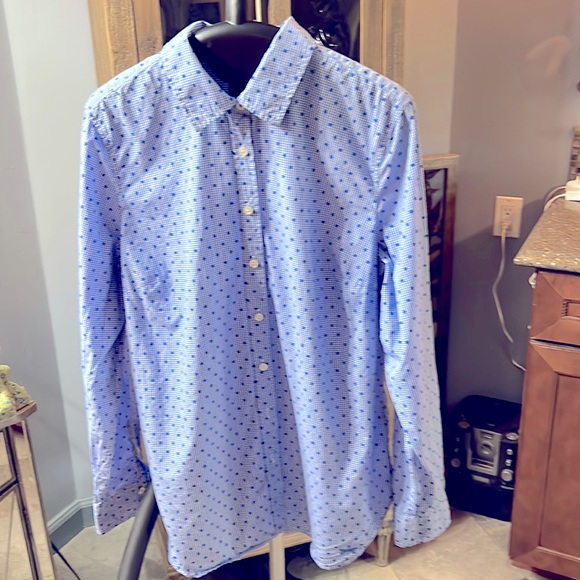 Talbot’s Blue patterned cotton button down long sleeved shirt M - Picture 4 of 5